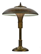 c. 1930's american depression era super streamlined art deco style all original "guardsman junior" spun brass table or desk lamp with original normandy bronze finish