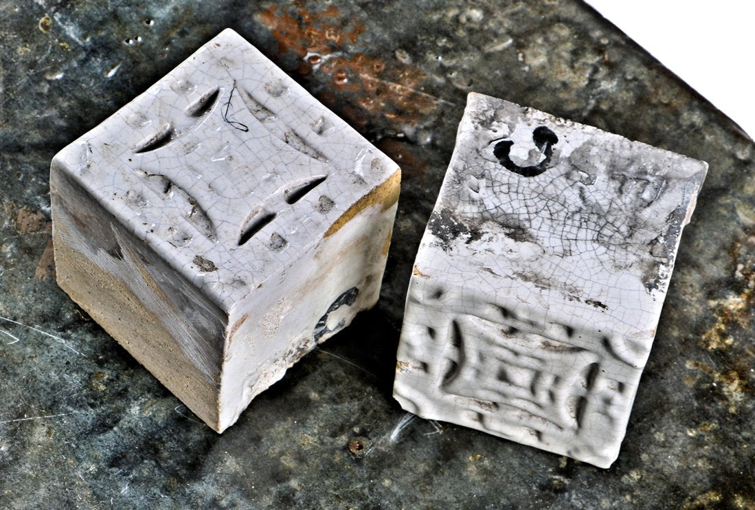 pair of all original and intact c. 1920's antique american diminutive exterior white glazed terra cotta "sullivanesque" style chicago facade blocks