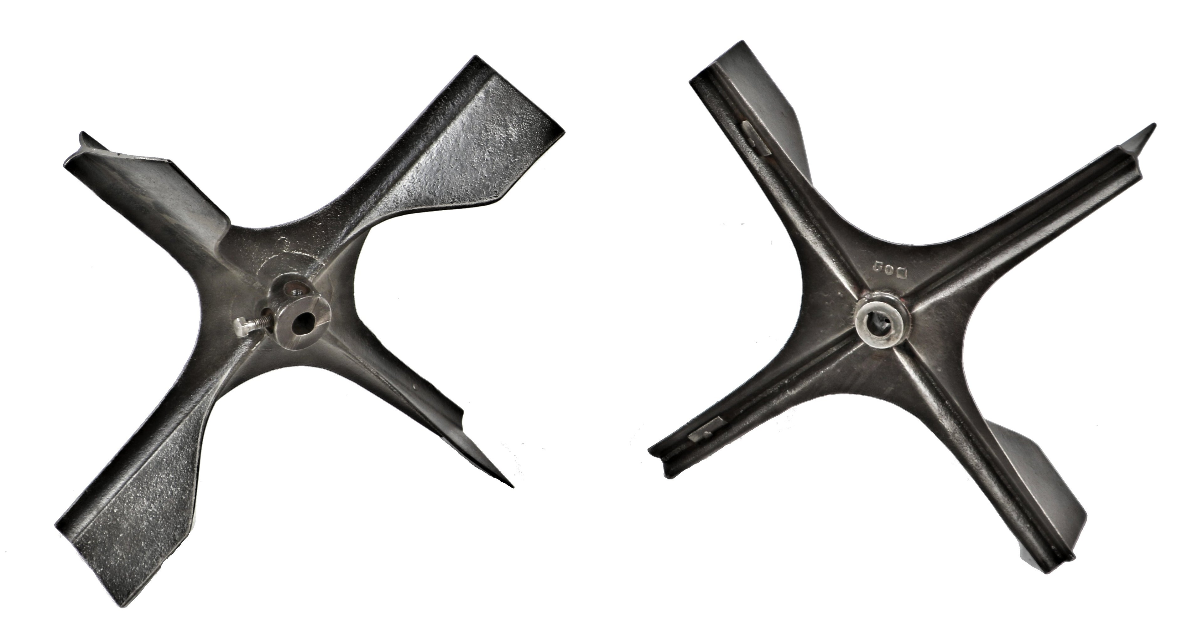 unusual antique american industrial pressed and formed heavy gauge steel mechanical fan component with contoured blades