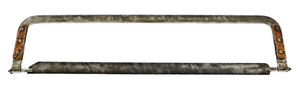 late 19th century oversized antique american industrial chicago union stock yard refinished steel and wood butcher saw with opposing handles