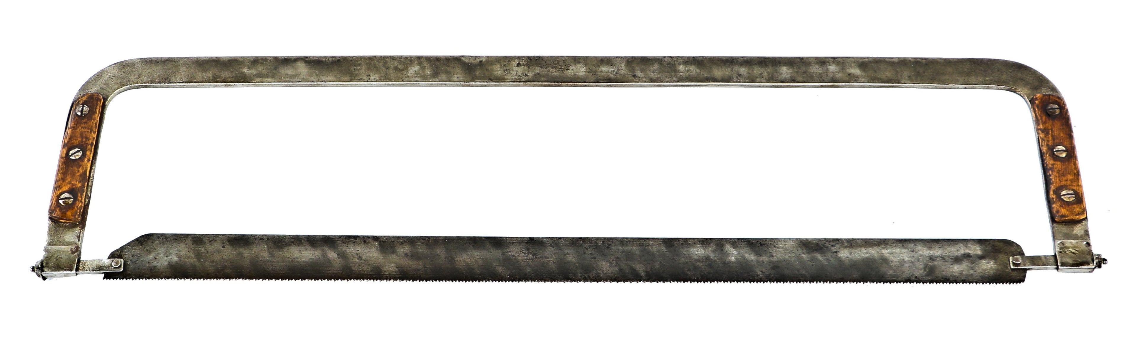 late 19th century oversized antique american industrial chicago union stock yard refinished steel and wood butcher saw with opposing handles