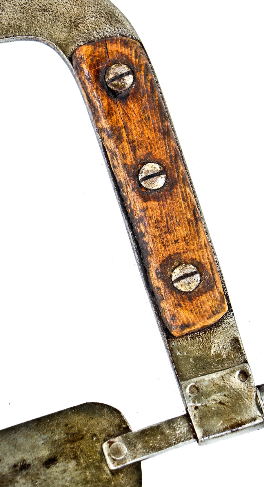 late 19th century oversized antique american industrial chicago union stock yard refinished steel and wood butcher saw with opposing handles