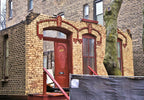 matching set of original 1870's post-fire chicago cottage painted pine wood entrance doors with archtop panels