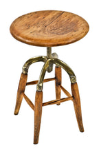 original late 19th or early 20th century antique american industrial four-legged stationary solid maple wood drafting office stool with swivel top seat