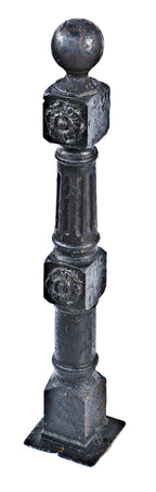 late 19th century antique american ornamental black enameled cast iron exterior residential newel post with floral rosettes and ball finial