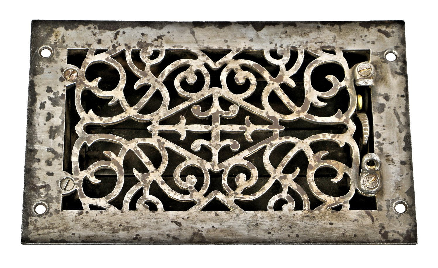 seldom found original c. 1870's antique american ornamental cast iron adjustable workers cottage stove ventilator or grate with pivoting louvers