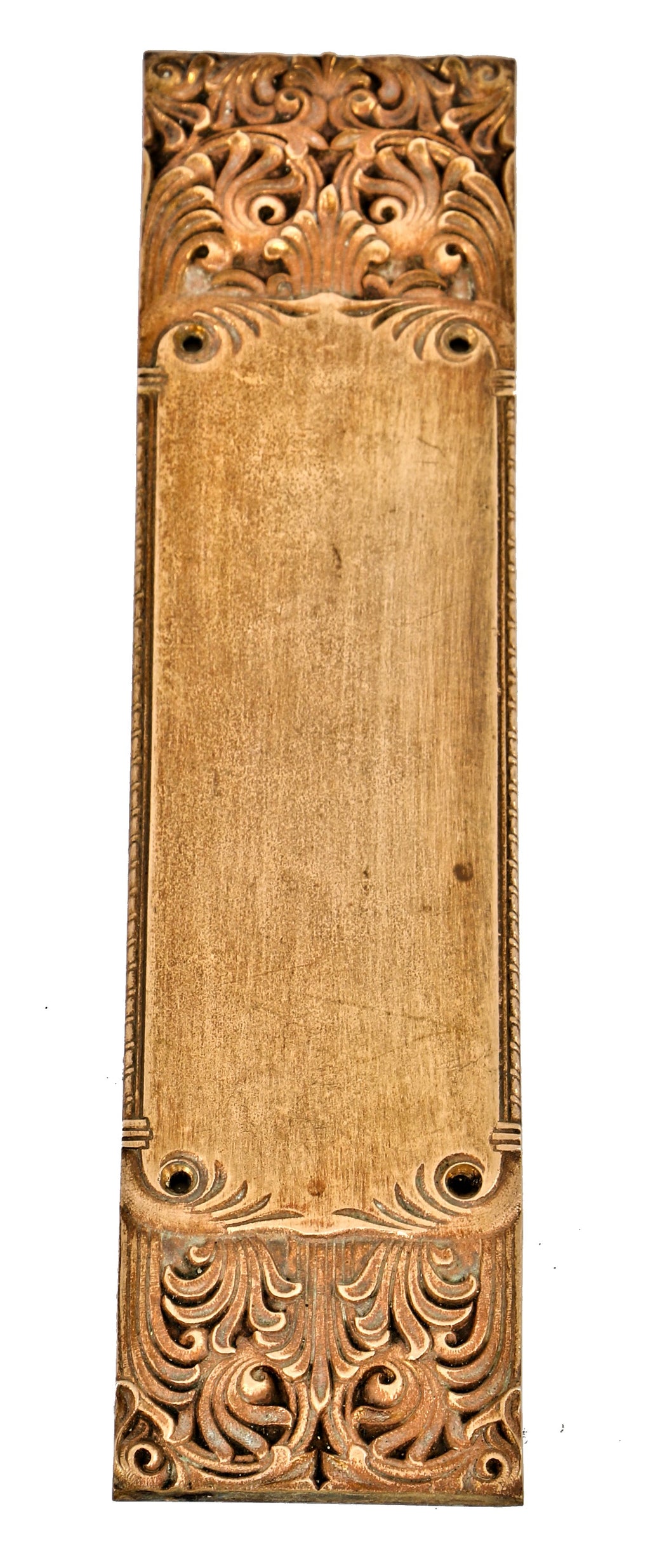 original late 19th or early 20th century antique american decoratiive cast bronze richardsonian romanesque interior commerical entrance door push plate