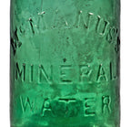 very rare original and largely intact mid-1840's american "mcmanus's mineral water" early soda bottle with heavy whittling and open-pontiled base