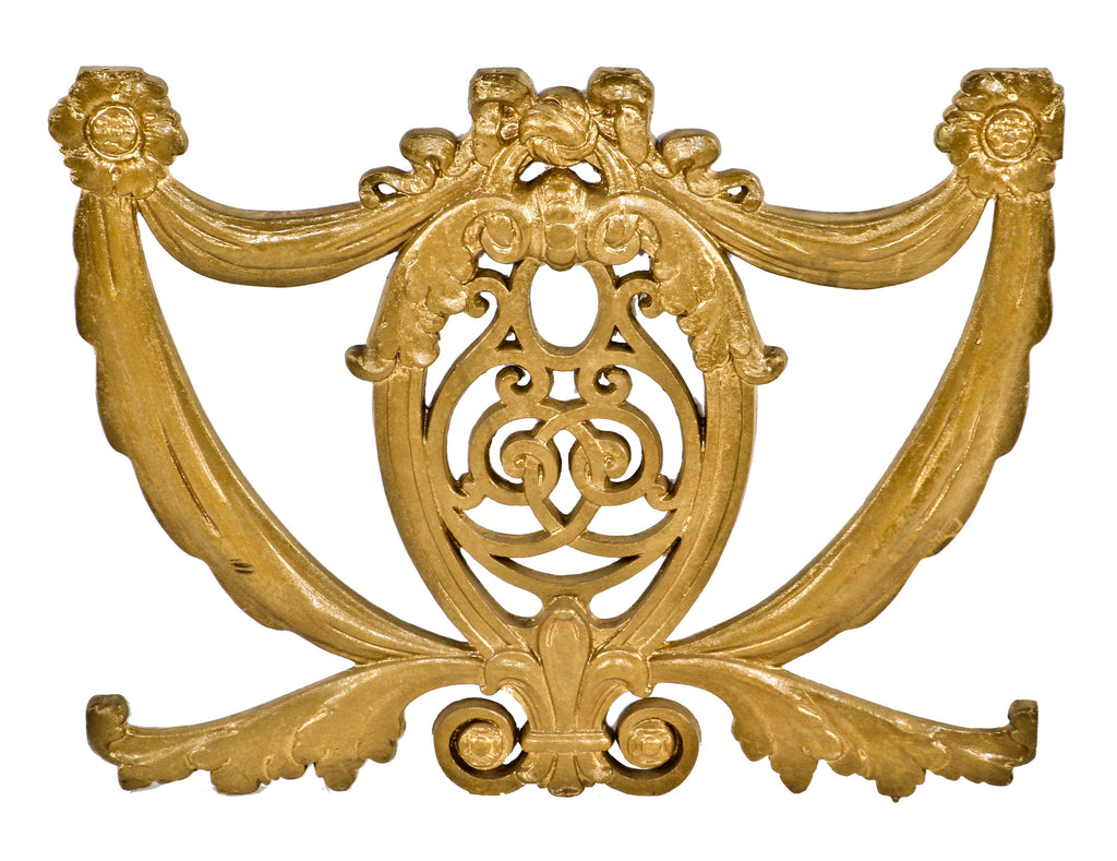 remarkably intact c. 1920's ornamental gold enameled cast iron interior cadillac-palace theater staircase baluster panel