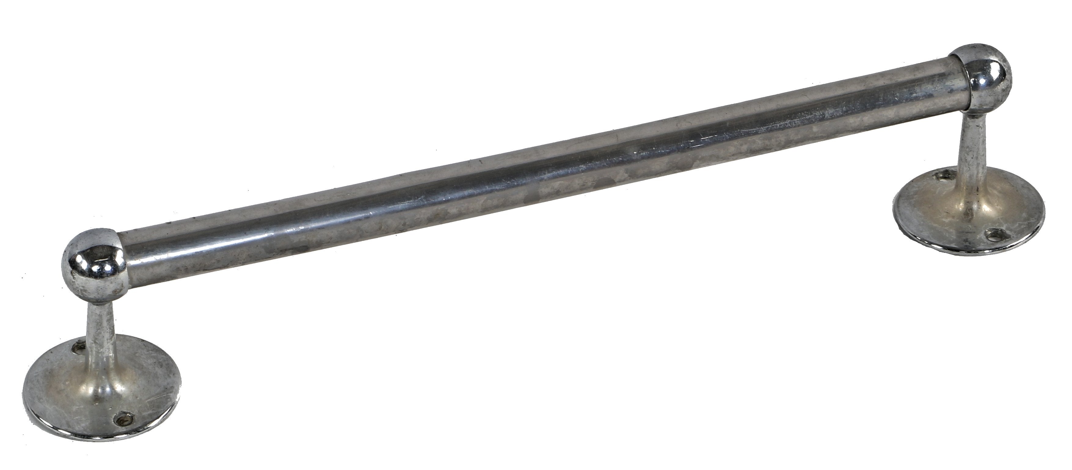 early 20th century antique american unornamented nickel-plated wrought brass interior residential towel or garment rack with brackets