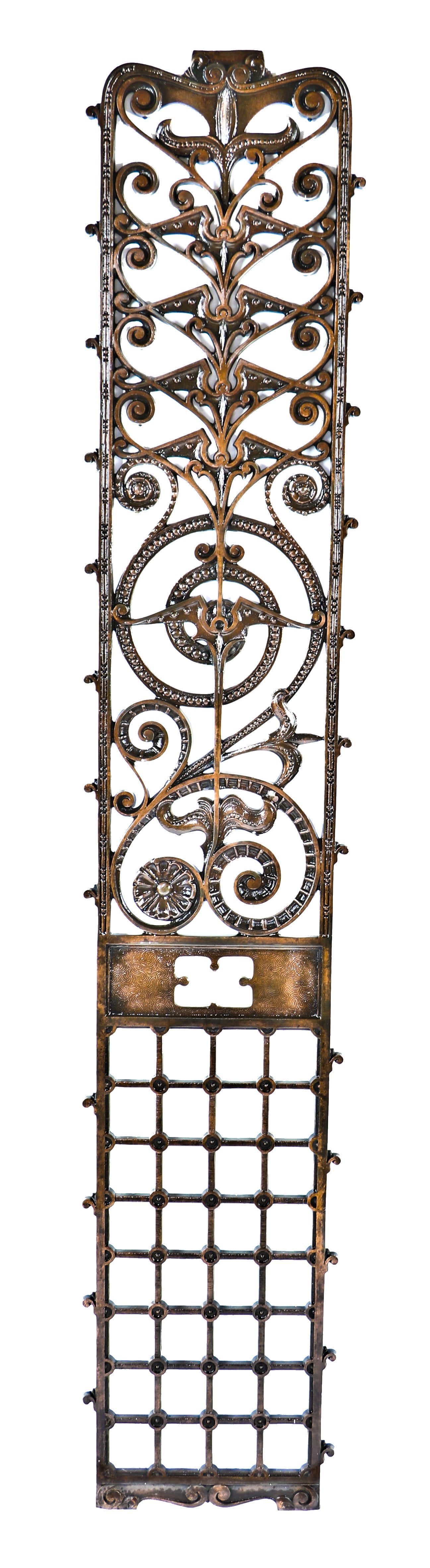 single museum-quality copper-plated ornamental cast iron interior manhattan building elevator grille executed by the winslow brothers of chicago