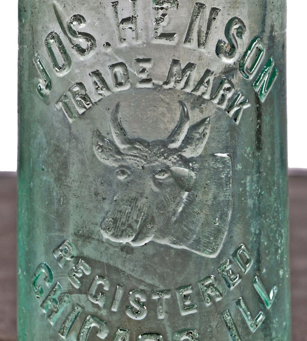 single early twentieth century privy dug antique light aqua glass embossed blobtop hutchinson soda bottle manufactured for chicago bottler jos. henson