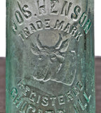 single early twentieth century privy dug antique light aqua glass embossed blobtop hutchinson soda bottle manufactured for chicago bottler jos. henson