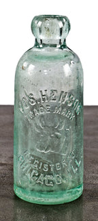 single early twentieth century privy dug antique light aqua glass embossed blobtop hutchinson soda bottle manufactured for chicago bottler jos. henson