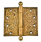 one of four matching original ornamental cast bronze late 1880's fully functional chicago church loose pine door hinges with unadorned ball finials