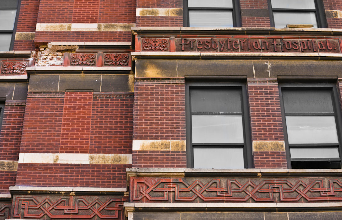 original historically important c. 1888 red slip glaze presbyterian hospital daniel a. jones building exterior ornamental terra cotta frieze panel fragment