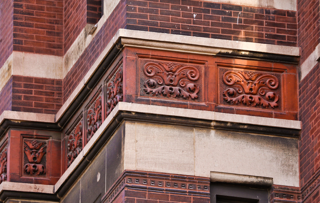 original historically important c. 1888 red slip glaze presbyterian hospital daniel a. jones building exterior ornamental terra cotta frieze panel fragment