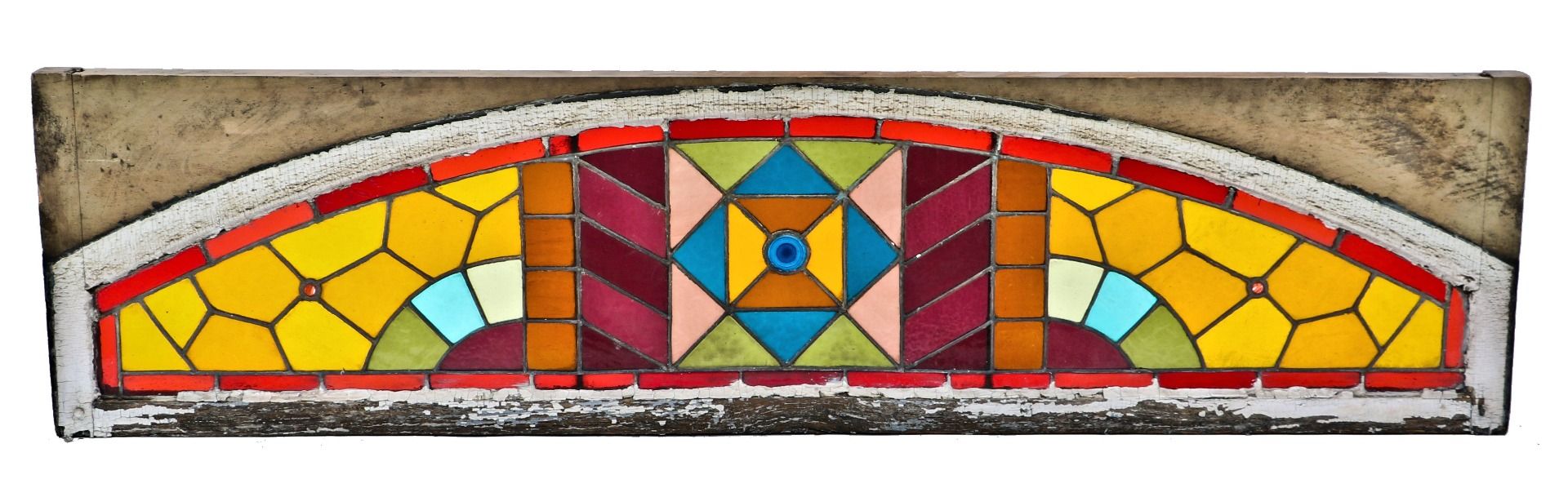 rare 1880s original oversized salvaged chicago mcculley & miles richly colored stained glass transom window