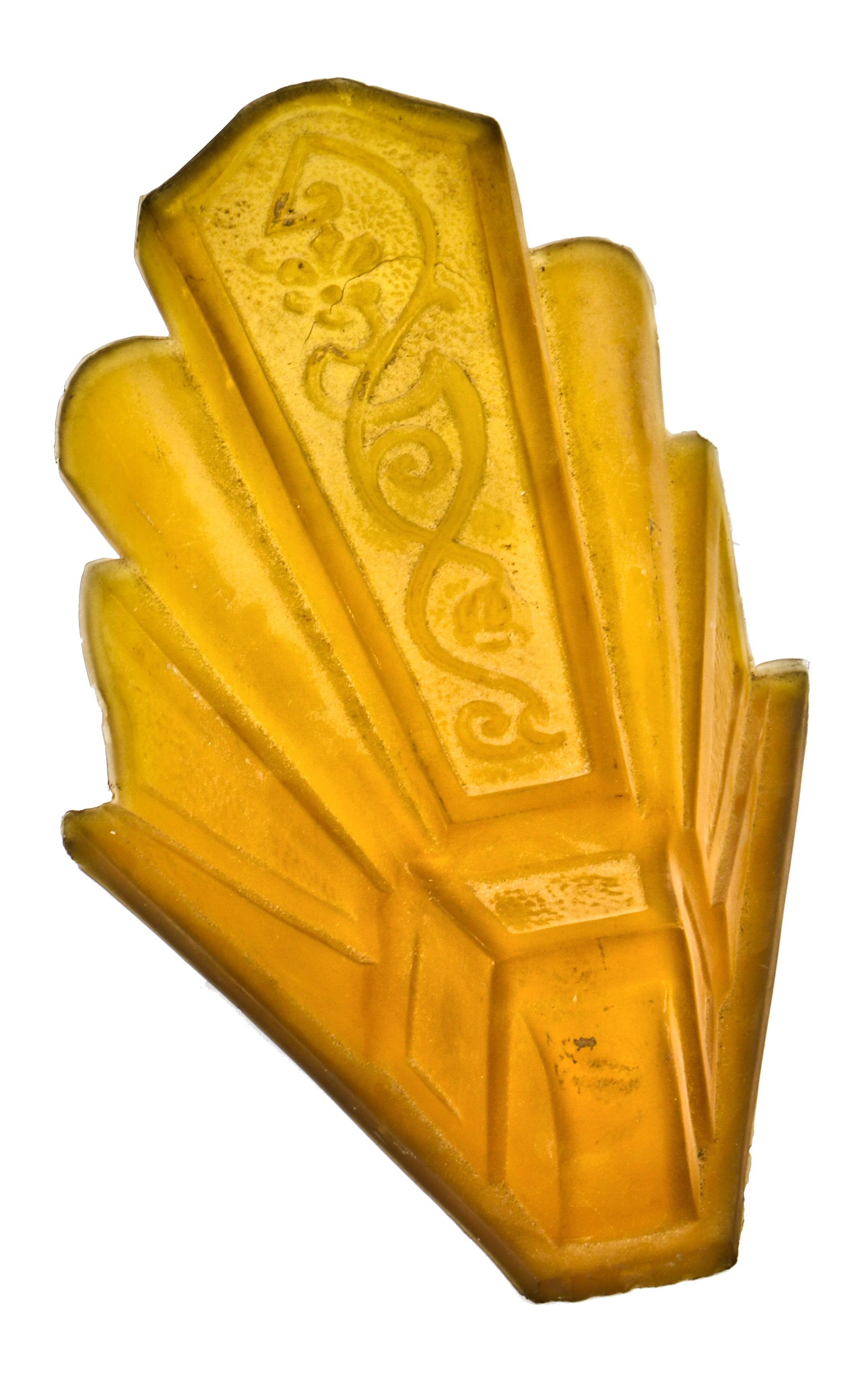 original stepped or skyscraper style american depression era art deco amber-colored decorative interior residential light fixture replacement slip shade