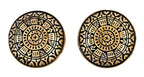 matching set of c. 1880's antique american ornamental cast brass banded rim eastlake style interior church door handles or knobs with black enameled inlay