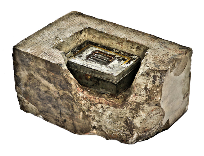 rare and all original late nineteenth century collection of artifacts including cornerstone with time capsule and contents salvaged from a non-extant evangelical church in west chicago