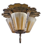 well-maintained original and completely intact american depression era polychromatic pressed glass slip shade residential pendant light fixture with fluted or grooved shades