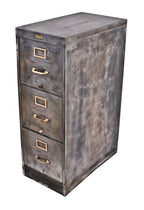 heavily reinforced early 20th century american industrial compartmentalized parisian novelty celluloid button company factory office filing cabinet with brushed metal finish