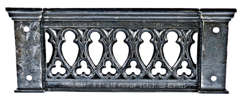 exceptionally detailed late 1890's american original american gothic style bower-barff historic fisher building ornamental cast iron elevator cage panel with trefoils