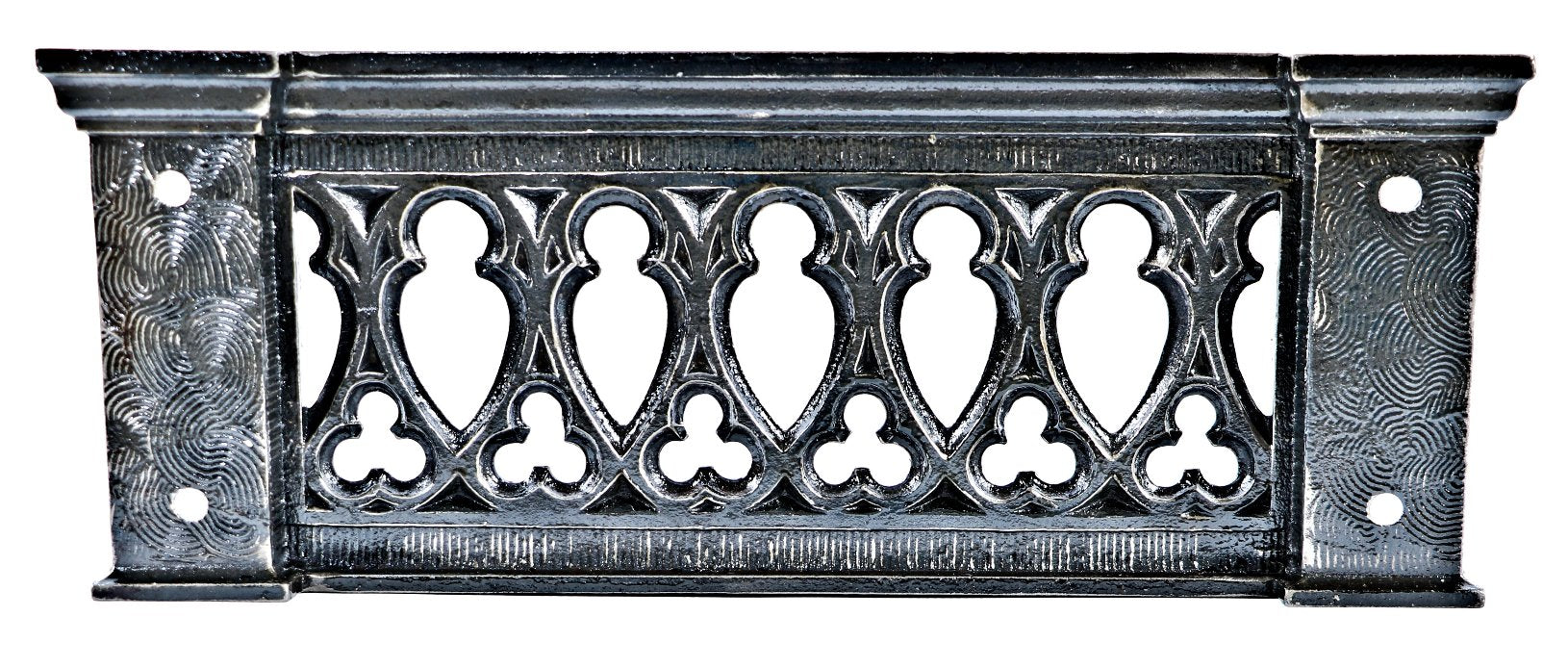 exceptionally detailed late 1890's american original american gothic style bower-barff historic fisher building ornamental cast iron elevator cage panel with trefoils