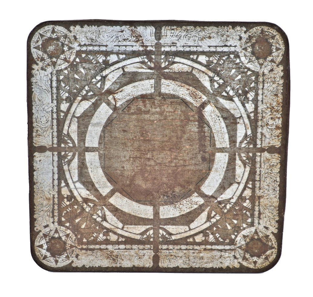 original museum-quality late 1920's american antique residential potbelly stove platform comprised of lithographed steel designed by louis h. sullivan