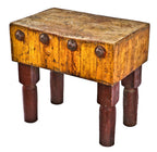 early 20th century antique american salvaged chicago fulton market butcher shop heavy duty solid maple wood chopping block table with original turned and tapered legs