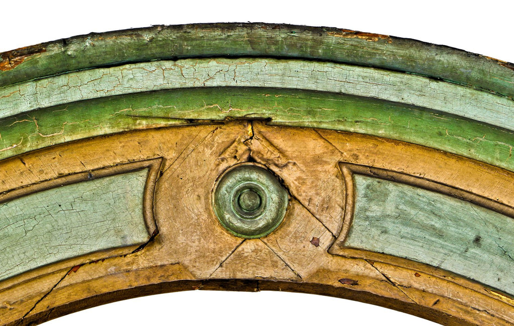 seldom found and largely intact pre-fire chicago clapboard commercial building oversized semicircular window hood or header with centrally located "bullseye"
