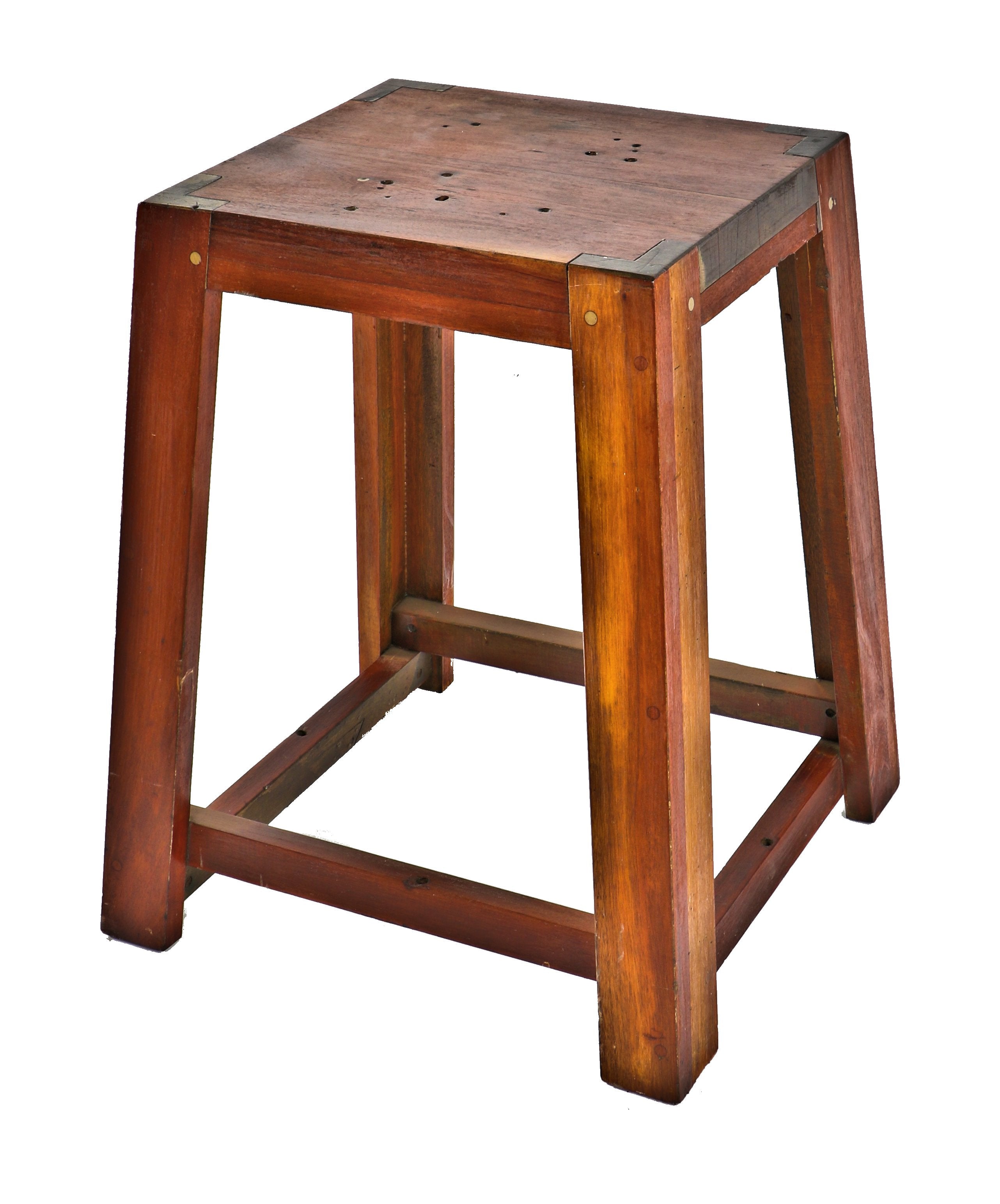 unusual custom-built early 20th century american industrial slightly flared solid mahogany wood dowel joint factory work station