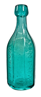 hard to find antique intact mid-nineteenth century vibrant aqua marine glass multi-sided "superior mineral water" manufactured for unknown bottler