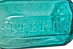 hard to find antique intact mid-nineteenth century vibrant aqua marine glass multi-sided "superior mineral water" manufactured for unknown bottler