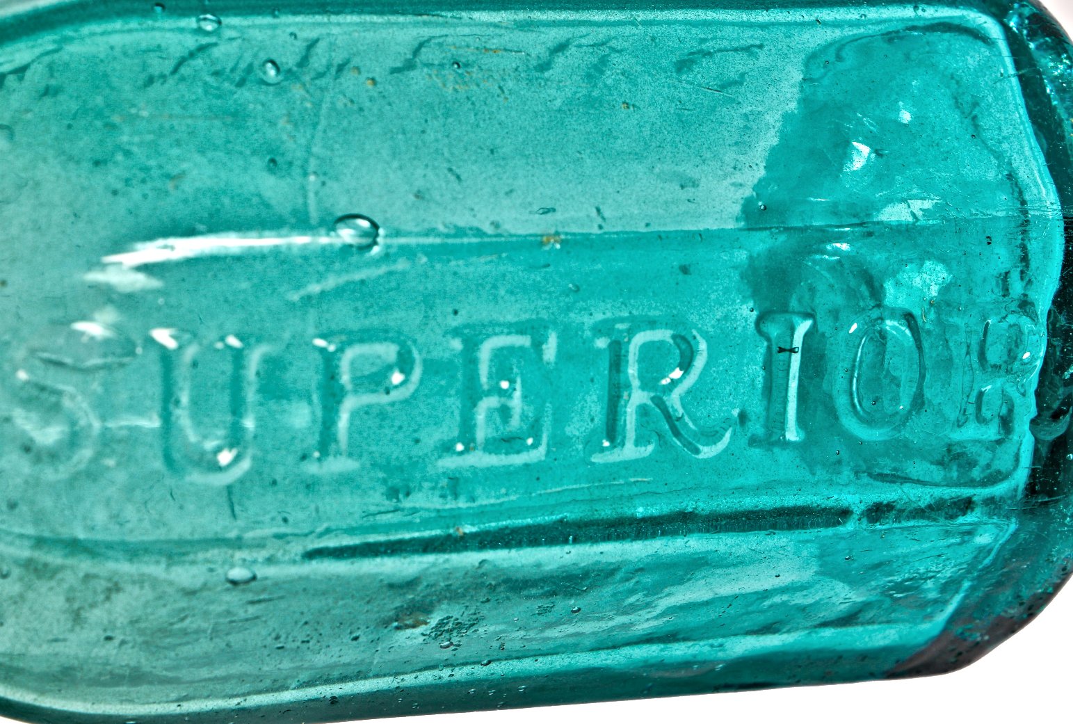 hard to find antique intact mid-nineteenth century vibrant aqua marine glass multi-sided "superior mineral water" manufactured for unknown bottler