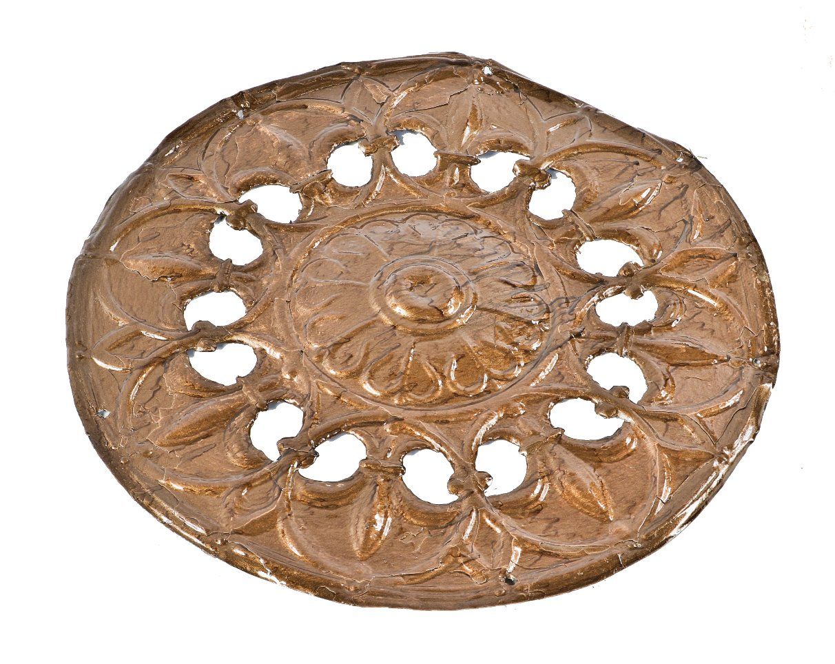 original early 20th century antique american ornamental stamped single-sided circular-shaped tin ceiling grille or grate removed from the bjorgvin singing society hall