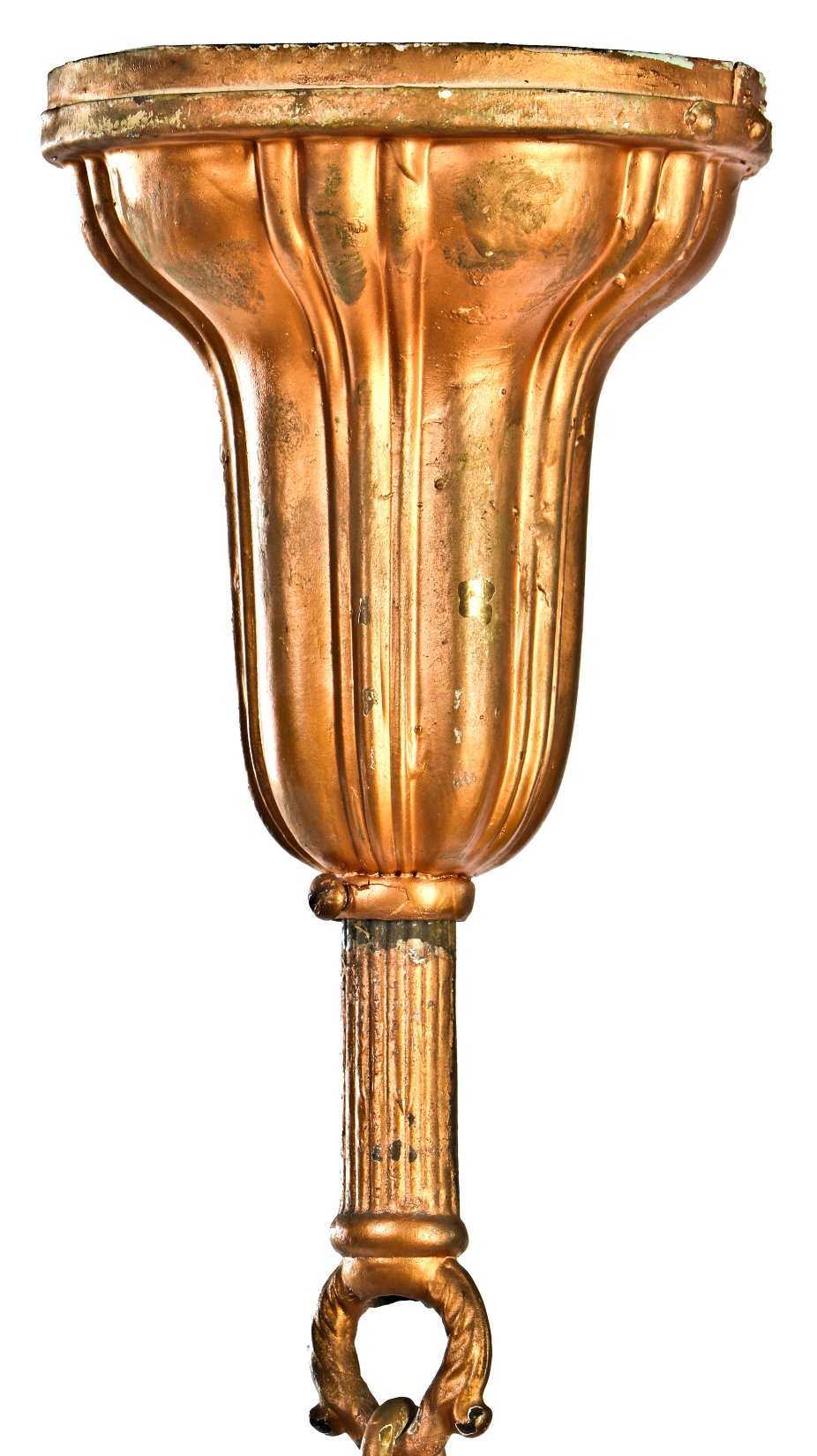 original early 20th century antique american salvaged chicago interior residential r. williamson pendant light fixture with ornate brass canopy and emerald green cased glass shade