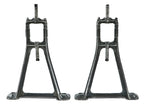 matching set of original early 20th century heavily reinforced cast iron ceiling-mount factory machine shop line shaft pulley brackets with a uniform brushed metal finish