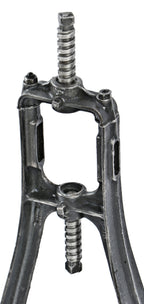matching set of original early 20th century heavily reinforced cast iron ceiling-mount factory machine shop line shaft pulley brackets with a uniform brushed metal finish