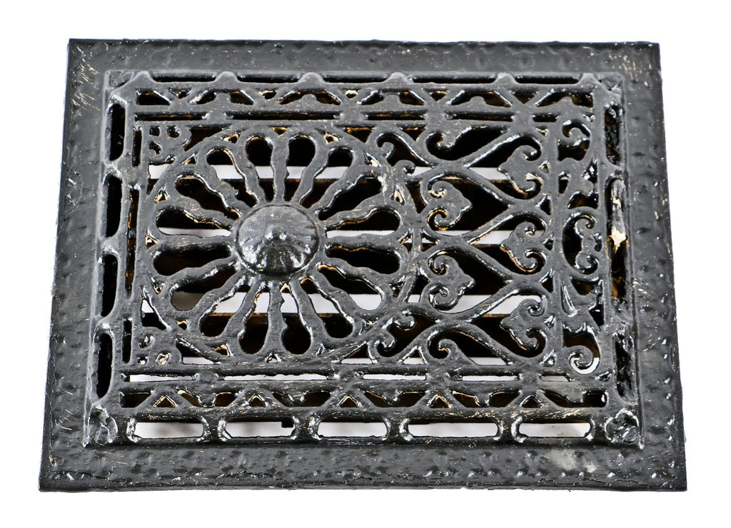 antique american black enameled ornamental cast iron interior residential flush mount 19th century wall grate with pivoting louvers