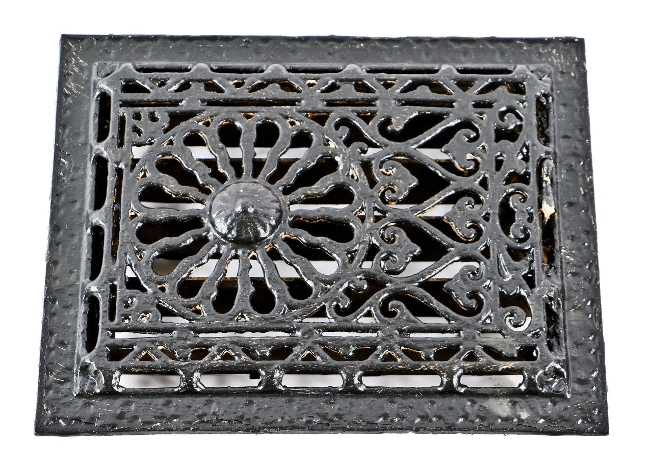 antique american black enameled ornamental cast iron interior residential flush mount 19th century wall grate with pivoting louvers