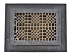 original and intact salvaged chicago late 19th or early 20th century antique american ornamental cast iron "lattice" pattern flush mount register with matching surround