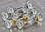 large lot of salvaged chicago interior residential c. 1920's pressed glass "crystal" doorknobs with threaded steel spindles and original set screws