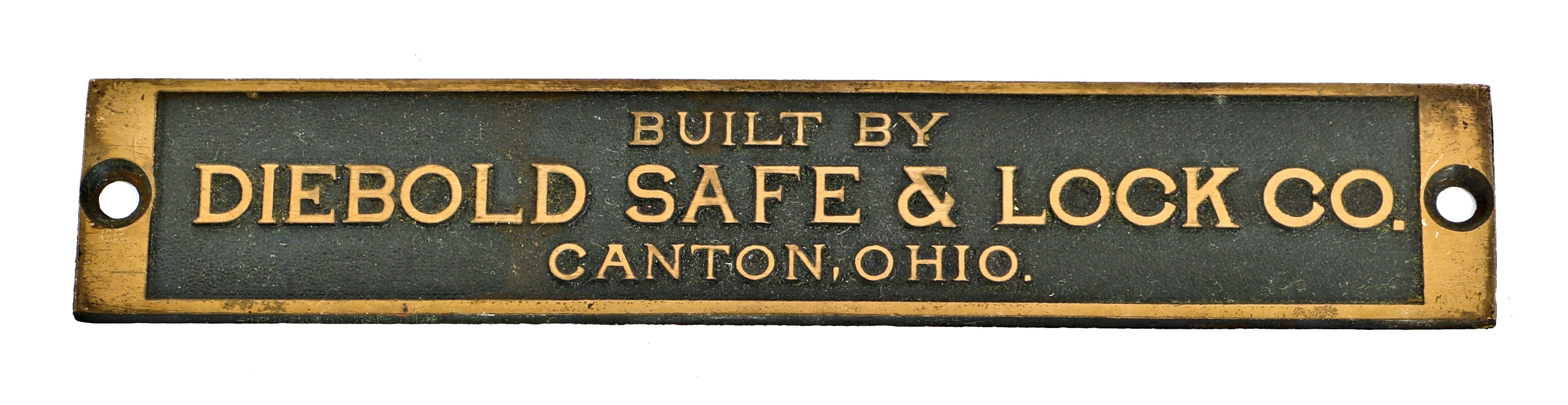 c. 1920's original diminutive single-sided cast bronze salvaged chicago bank building diebold safe or vault door manufacturer's plaque with intact black enameled inlay
