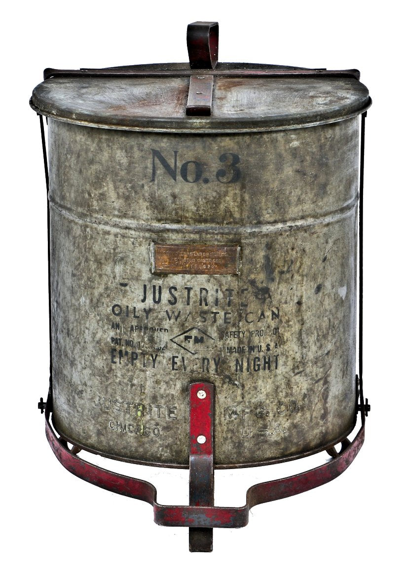 rare early 20th century antique american industrial factory machine shop completely intact and fully functional foot-operated "no. 3" oily waste can