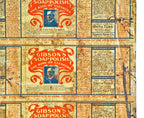 all original turn of the century lithographed metal sheet of "gibson's soap polish" labels or canister components salvaged from a chicago area residence.