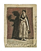single all original detailed late nineteenth or eatly 20th centuy odin j. oyen pastel drawing on loose leaf paper featuring a standing woman with notes along the edges