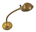 early 20th century original antique american industrial faries portable gooseneck arm table lamp with nicely aged rolled rim stamped brass dome-shaped reflector
