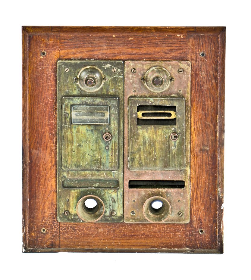 highly sought after all original and largely intact turn of the century two-flat salvaged chicago interior vestibule combination mailbox with speaking tube and push button doorbell